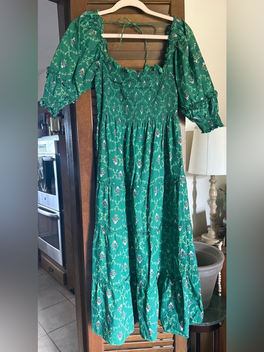 Hill House Nesli Emerald Trellis green nap dress no tag, Large - Picture 2 of 3